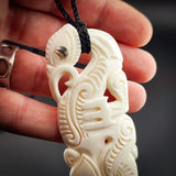 XL Double Manaia Bone Carving Pendant Necklace