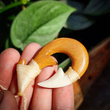 Natural Carved Maori Bone Carving Pendant Necklace - Hook Wood & Bone