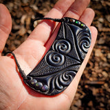 Koru Etched XL Black Breastplate Bone Carving Pendant Necklace