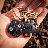 Hei Tiki Black Bone Carving Pendant Necklace