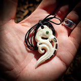 Maori Seahorse Bone Carving Pendant Necklace - NZ Maori Inspired