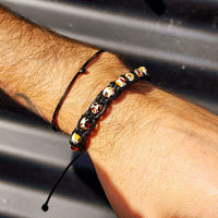 Black Macrame Cord Bracelet - Mosaic Amber Beads