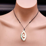 Natural Hand Carved Maori Bone Carving Pendant Necklace - Etched Koru Paua Pendant