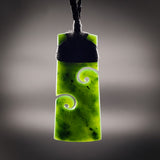 Natural Jade Double Koru Toki Pendant Necklace