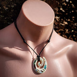 Koru With Paua Inlays Bone Carving Pendant Necklace - NZ Maori Inspired