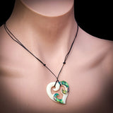 Triple Koru Heart Bone Carving Pendant Necklace