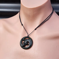 Natural Dark Greenstone Carved Triple Koru Pendant Necklace