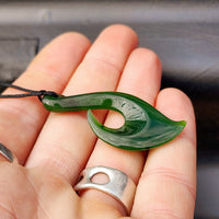 Natural Greenstone Carved Hook Pendant Necklace