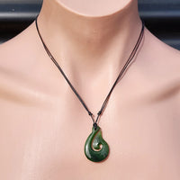 Natural Greenstone Carved Hook Pendant Necklace