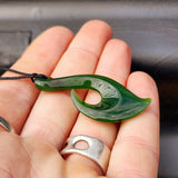 Natural Greenstone Carved Hook Pendant Necklace