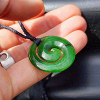 Natural Greenstone Carved Koru Pendant Necklace