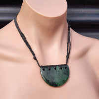 Natural Greenstone Half Oval Breastplate Necklace with Binding