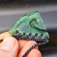 Natural Greenstone Carved Koru Corner Binding Pendant Necklace