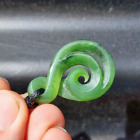 Natural Greenstone Koru Twist Carved Pendant Necklace