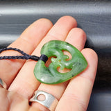 Natural Greenstone Triple Koru Heart Pendant Necklace
