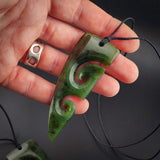 2pcs Matching Set Natural Jade Double Koru Heart Pendant Necklaces (N2151)