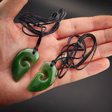 2pcs Matching Set Koru Heart Natural Jade Pendant Necklaces (N2228)