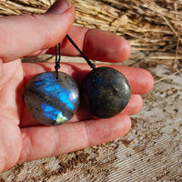 Round Natural Labradorite Pendant Necklaces