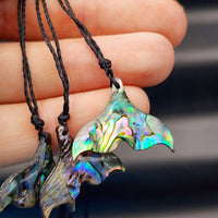 Natural Carved Paua Whale Tail Pendant Necklace