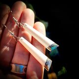 Natural Carved Maori Bone Carving Earrings - Rectangle Drops With Paua Bottoms