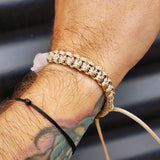 Natural Rose Quartz Chip Tan Macrame Bracelet