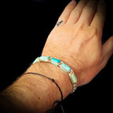 Natural Turquoise Cylinder Tan Macramé Bracelet (10X12B)