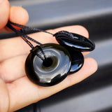 Natural Obsidian Donut Pendant Necklace