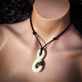 Pikorua Twist Bone & Jade Carving Pendant Necklace