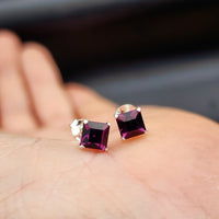 6mm Purple CZ & Solid 925 Sterling Silver Faceted Square Stud Earrings