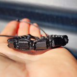 Natural Raw Black Tourmaline Cylinder Black Macramé Bracelet (10X9)