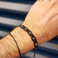 Black Macrame Cord Bracelet - Raw Green Amber