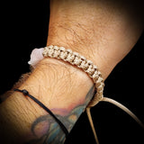 Natural Rose Quartz Chip Tan Macrame Bracelet