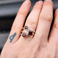 Rustic Handmade Solid 925 Sterling Silver & Natural Garnet 3x Setting Cage Ring