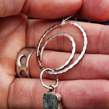 Rustic Handmade Solid 925 Sterling Silver & Natural Raw Aquamarine Hammer Finish Necklace