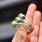 Rustic Handmade Solid 925 Sterling Silver & Natural Peridot 3x Setting Cage Ring