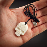 Engraved Skull Bone Carving Pendant Necklace