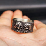 Size Y, T - Solid Oxidized Stainless Steel Lovers Skull Band Ring