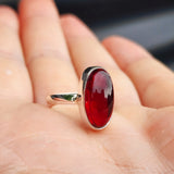 Solid Sterling Silver & Red Garnet Oval Stone Handmade Solitaire Ring