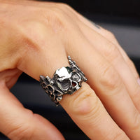 Size T1/2 - Vintage Flower Skull Solid Stainless Steel Ring
