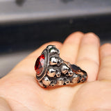Size T1/2 - Red Zircon Stainless Steel Multi Skull Ring
