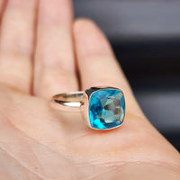 Solid Sterling Silver & Natural Blue Topaz Handmade Signet Ring