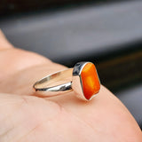 (R) Solid 925 Sterling Silver & Natural Orange Opal Irregular Handmade Ring