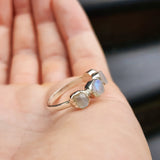 Solid 925 Sterling Silver & Raw Irregular Moonstone 4x Setting Handmade Ring