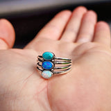 Solid 925 Sterling Silver, Natural Turquoise & Created Opal Cage Ring