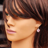 11mm Pink CZ & Solid 925 Sterling Silver Heart Hook Earrings