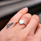 Solid 925 Sterling Silver & 10mm Created White Opal Round Solitaire Ring