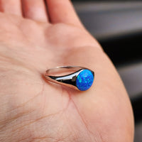(T) Solid 925 Sterling Silver & Created Opal Round Solitaire Ring