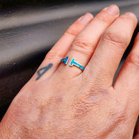 (Adjustable) Solid 925 Sterling Silver & Created Opal T Bar Band Ring