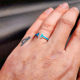 (Adjustable) Solid 925 Sterling Silver & Created Opal T Bar Band Ring