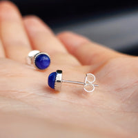 Natural Blue Kyanite & Solid 925 Sterling Silver Round Stud Earrings